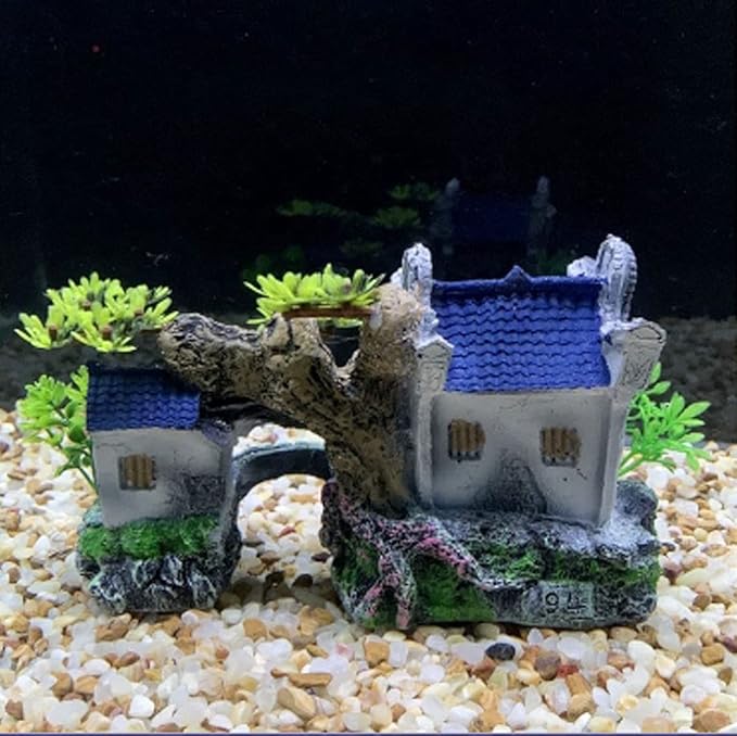IBWell Classical Lifelike Chinese Landscape Resin Aquarium Castle Decorations Fish Tank Ornaments (River)