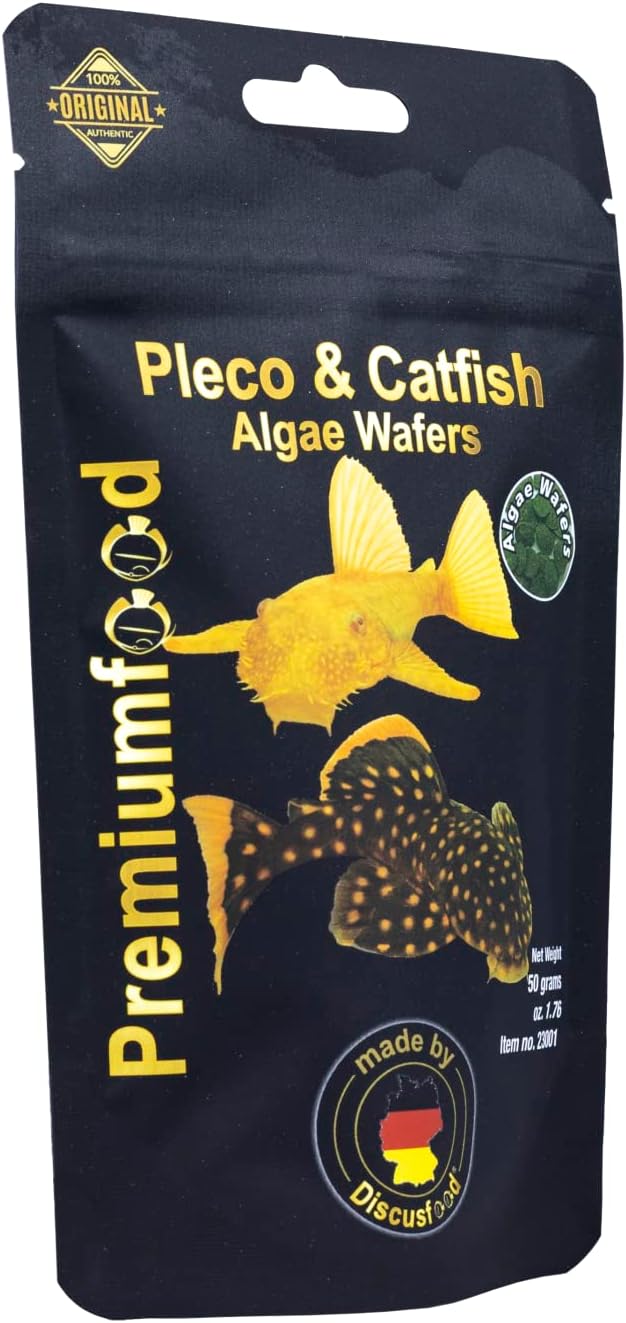 Discusfood Pleco & Catfish Algae Wafers, Complete Fish Food, Wafer Form, 50g, 150g, for All Life Stages (50g)