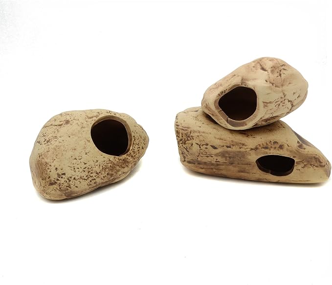 ALEGI Stackable Aquarium Ceramic Decorations Rock Caves,Betta Fish Tank Decor Accessories,Hideaway for Shrimp Cichlid Hiding Breeding Spawning (Set of 3)