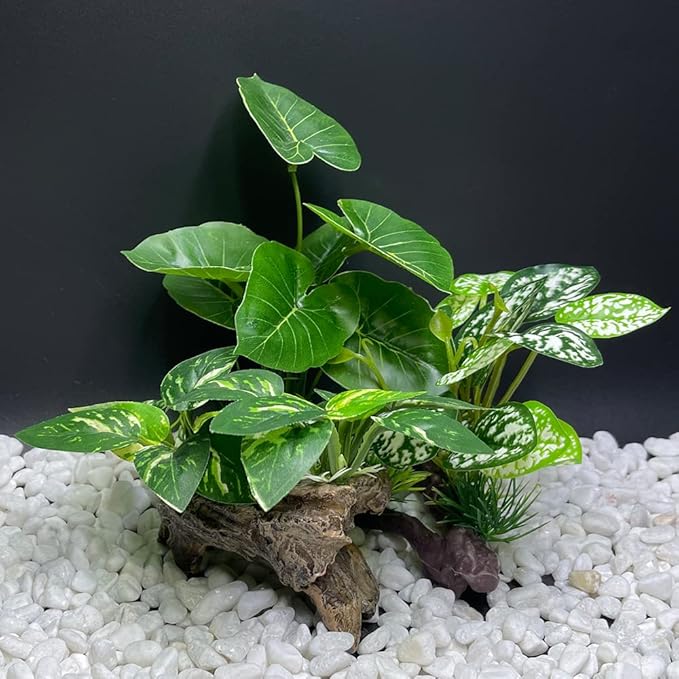 Fish Tank Decoration Aquarium Decoration 3 Pieces Ornament Betta Silk Leaf Cushion Hammock Artificial Driftwood Cave Goldfish Bowl Accessories (Mixed Leaf Set-G)