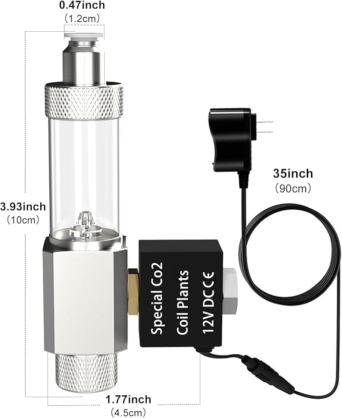 FZONE All-in-One CO₂ Solenoid Valve with Bubble Counter for CO₂ Aquarium System, Screw Connection