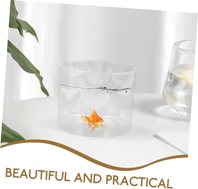 Transparent Small Glass Fish Bowl Aquarium Desktop Tank for Betta Fish Shrimp Aquatic Plant Decor Centerpiece for Home Office