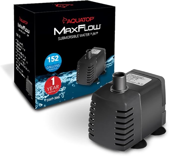 Aquatop MaxFlow Submersible Aquarium Pump 152 GPH adjustable flow, for fish tanks, sumps and statuary, SWP-360
