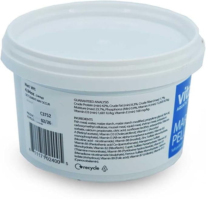 Vitalis Marine Pellets 1mm 140g (4.94oz) - Premium Fish Food for Marine Saltwater Aquariums