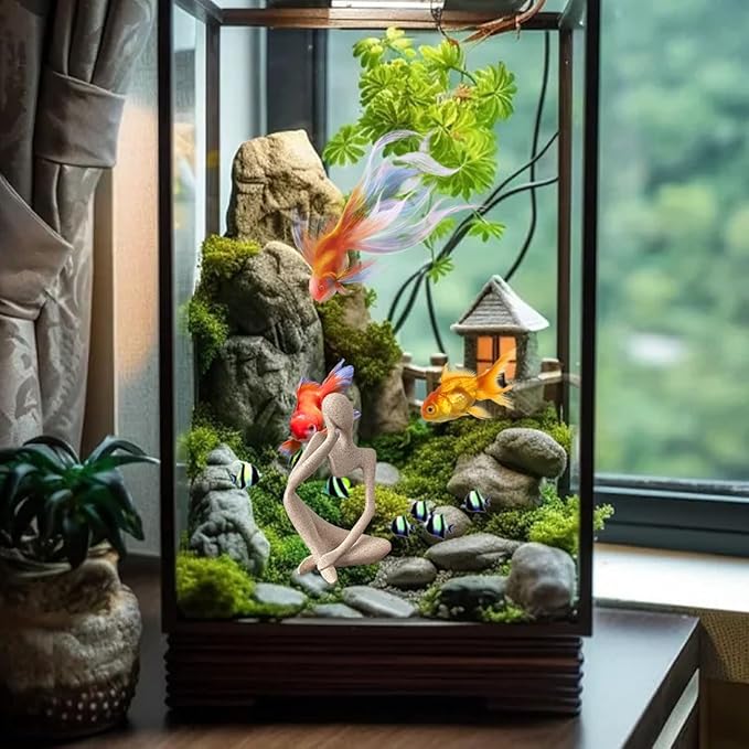 Sandstone Thinker Statue Fish Tank Decorations Abstract Aquarium Ornament Art Sculpture Decor Decorative Figurines Resin Figure for Home Office (Left Thinker)