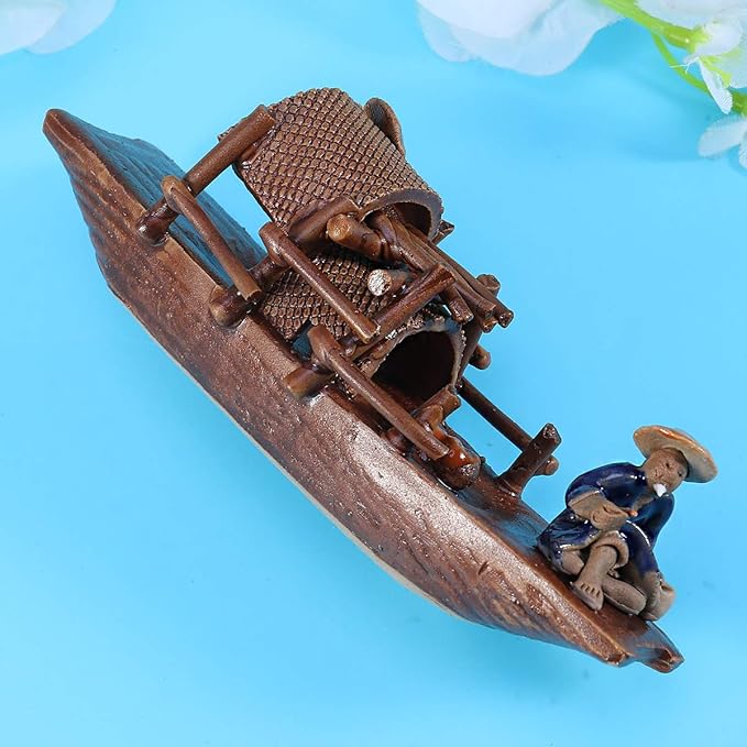 Aquarium Decorations Oriental Fish Tank Decor-Ceramics Boat Aquarium Ornament Oriental Fish Tank Decor