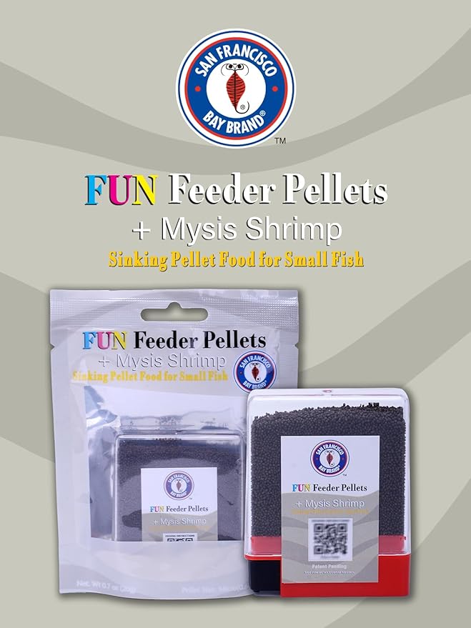 San Francisco Bay Brand Fish Food 0.7 oz - Fun Feeder Sinking Fish Food Pellets for Tropical Fish, Goldfish Food with Mysis Shrimp - 0.6-0.9mm Micro Pellets for Freshwater & Saltwater Fish, 20g