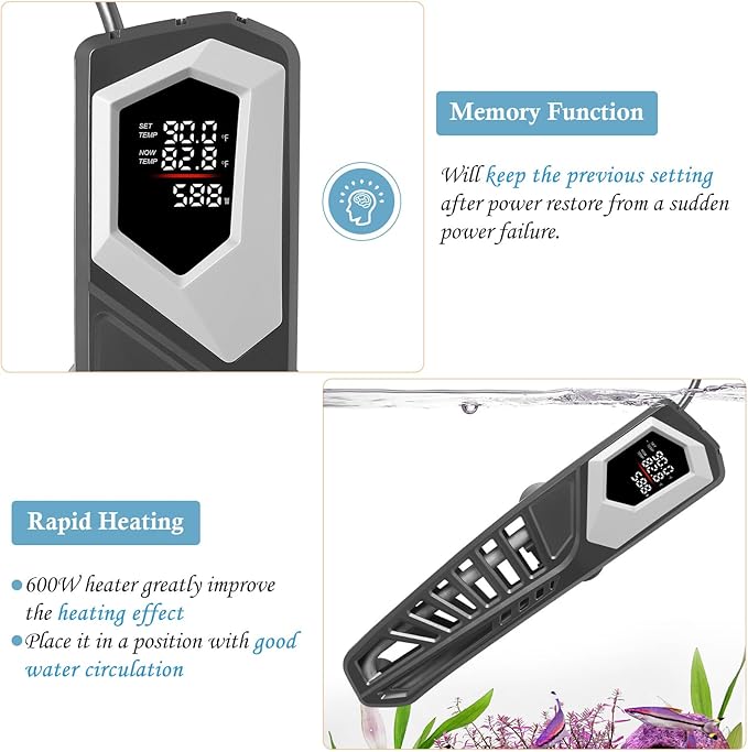 HITOP 800W Titanium Aquarium Heater: Digital Fish Tank Heater with External Controller, Submersible Aquarium Heater with Over-Temperature Protection for Saltwater and Freshwater 100-250Gallon