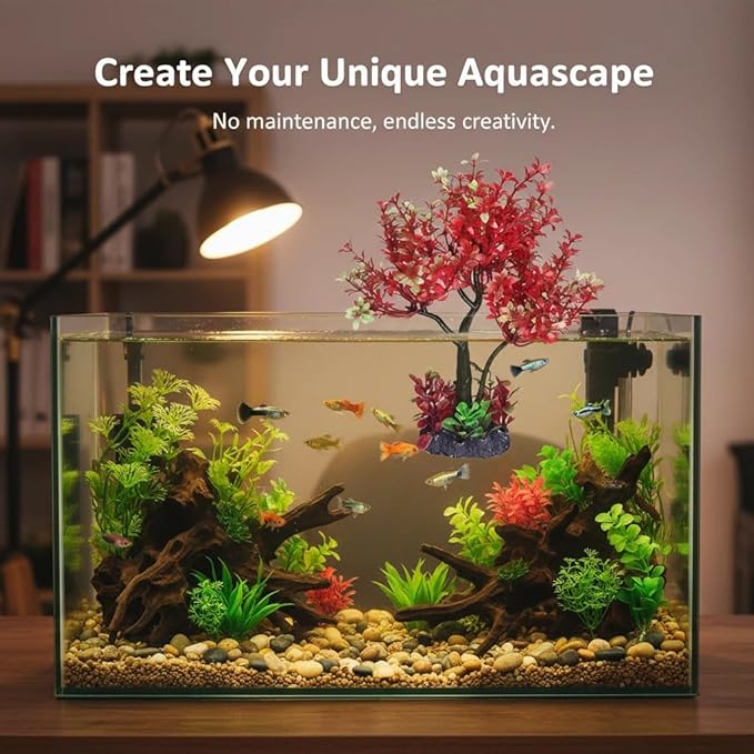 Mipukbay Aquarium Plants Tree - Red & Green Artificial Plastic Fish Tank Decor, Realistic Ornament Safe for Fish & Shrimp, Low-Maintenance Aquascaping Plants for Freshwater/Saltwater Tank Landscaping