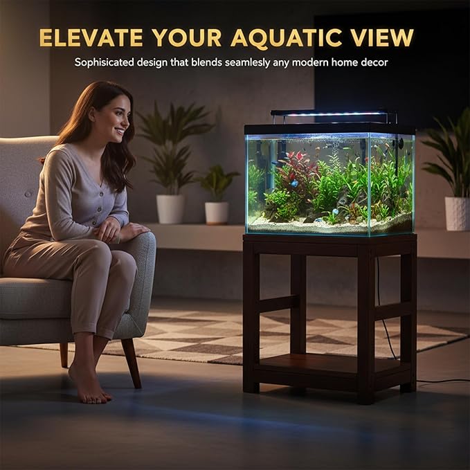 10–75 Gallon Solid Wood Fish Tank Stand, Heavy Duty Aquarium Stand, 660 lbs Load Capacity, Reinforced Base for Maximum Stability, Easy to Install, 15.7"–59.1" for Home & Office
