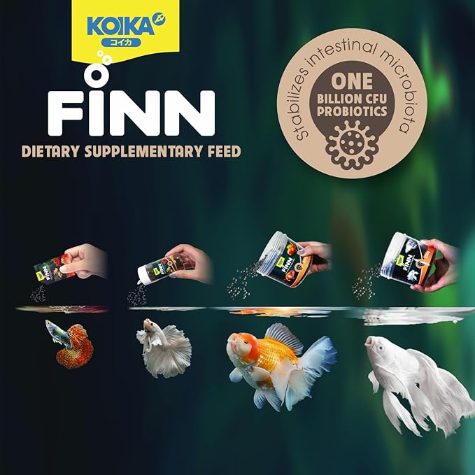 KOIKA FINN Probiotic Fish Food Pellets for Ornamental Fish, 43% Protein with Bacillus Probiotics, Supports Digestion and Immune Health for Daily Feeding (250g, Koi Carp - 1.5mm Pellets)