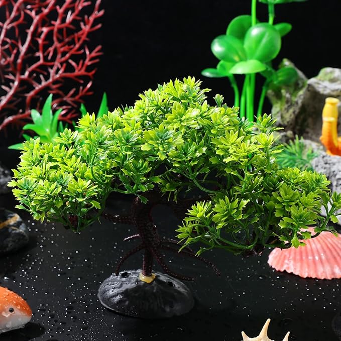 POPETPOP 2 Pcs Fish Tank Bonsai Ornament - Aquarium Landscaping Aquatic Plants, Plastic Bonsai Fish Tank Pine Tree for Aquarium Decor