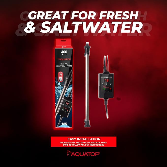 Aquatop 400W Titanium Heater with Controller – Fully Submersible - Up to 125 Gal – 68-92°F Adjustable Temperature – for Fresh and Saltwater – TH-C400