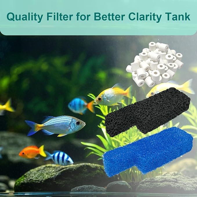17 Set Aquarium Filter Media Replacement Kit Compatible with Seachem Tidal 55 Gallon (200 Liters) Large Aquarium Fish Tank Filter, Includes Brush, Carbon Sponge, Ceramic Rings, Blue Foam Filters