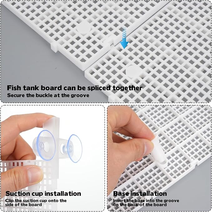 10 Pieces High-Density Aquarium Grid Plastic, Fish Tank Divider with 60 Brackets and 8 Suction Cups, Plastic Egg Crate Grid for DIY Fish Tank Separation and Bottom Protection in Aquascaping