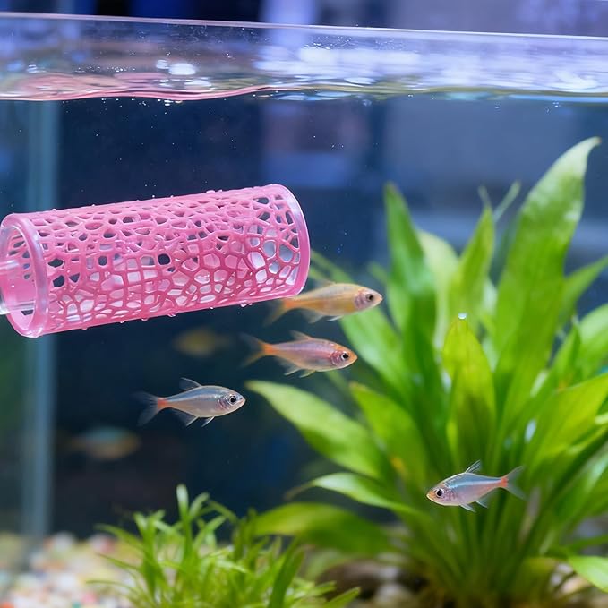 Plastic Aquarium Hideaway Cave with Flow-Through Design - Decorative Tunnel for Betta Fish, Guppies & Shrimp with Secure Suction Cup