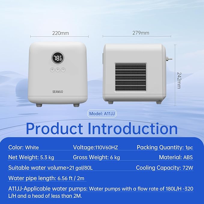 Aquarium Chiller 21-Gallon Fish Tank Chiller, A11-Built-in Pump, A11JJ-External Water Pump, R600a Compressor Quiet Cooling, Suitable for, Reef, and Hydroponics (Fres/Salt Water) (A11)
