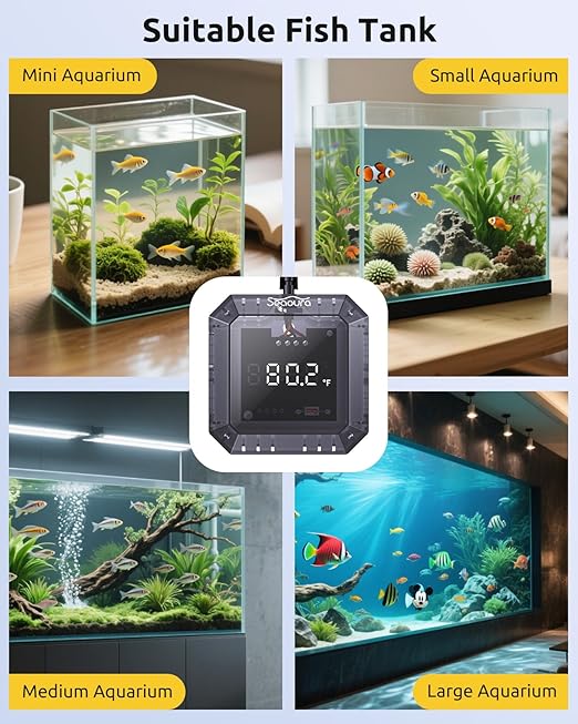 Aquarium Thermometer Submersible, Digital Fish Tank Thermometers with USB for GlassTank, Aquariums Temperature Gauge ±1℉ Accurate, Suitable for Fish, Turtle, Saltwater or Freshwater, 6.56ft Power Cord