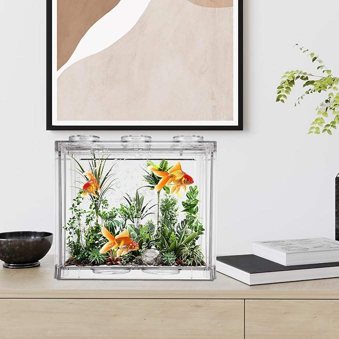 QTLCOHD 4 Pack Small Betta Fish Tank, 0.6 Gallon Mini Aquarium Tank, Clear Stackable Fish Bowl, Acrylic Tiny Cube Tank for Beta Fish Sea Monkeys Shrimp Snails