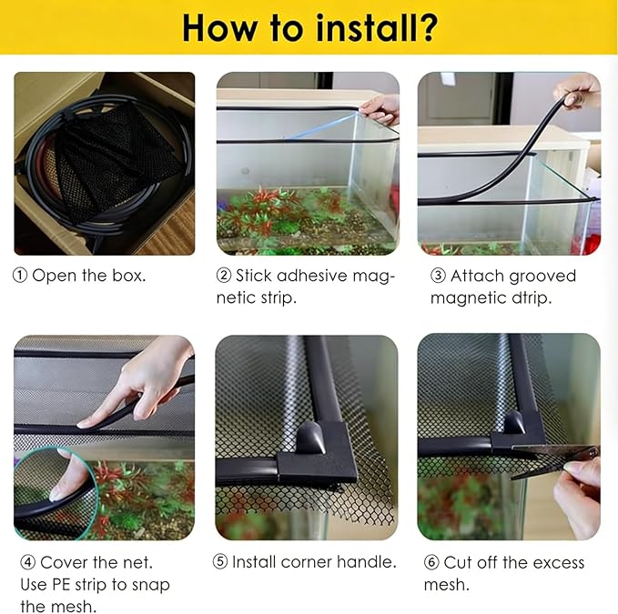 Aquarium Lid Fish Tank Top Cover Hood Jump Adjustable DIY Mesh Lid, Reptile Tank Escape Proof Net(90cm x 50cm)