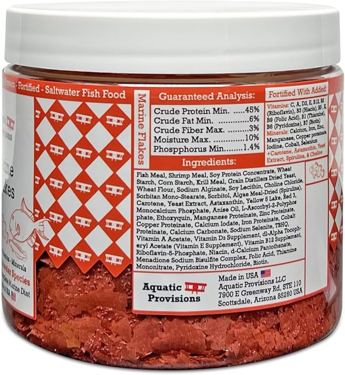 Aquatic Provisions Marine Flakes Fish Food 1.77 oz, for Saltwater Aquarium Species
