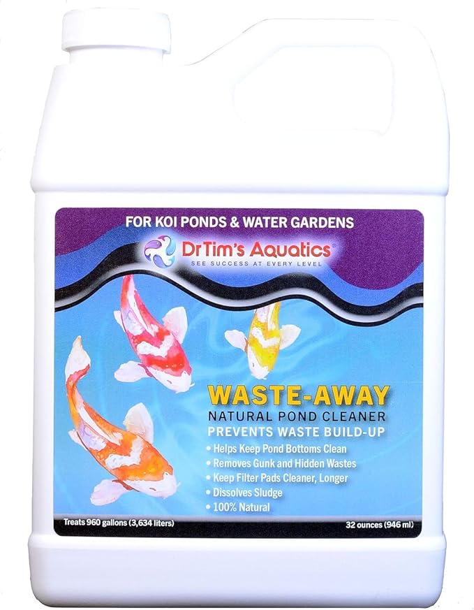 Dr. Tim’s Aquatics KOI-PURE Waste-Away Sludge Busting Bacteria – For Ponds, Water Gardens, Fish Tanks, Aquariums – Unclogs, Cleans Gravel Beds, Removes Hidden Wastes – 100% Natural – 32 Oz.