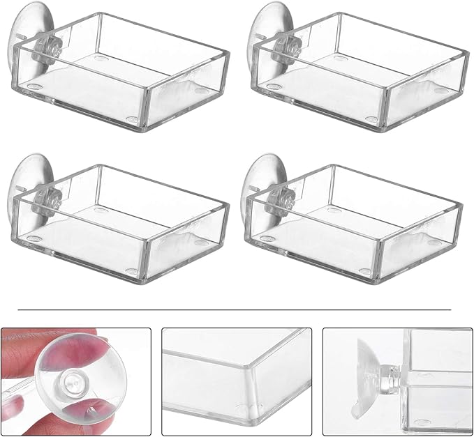 5pcs Aquarium Shrimp Feeder Dish with Suction Glass Fish Tank Feeding Bowls Clear Dishes Tray