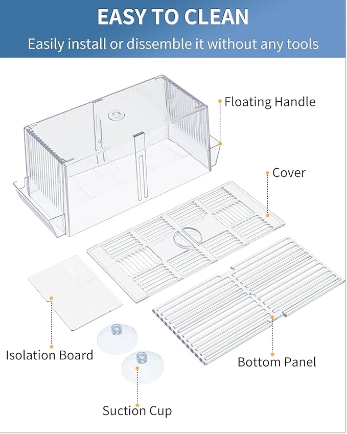 Pawfly Aquarium Fish Breeding Box Acrylic Hatchery Incubator Tank with Suction Cups Large Isolation Box for Baby Fish Shrimp Betta Guppy and Platy