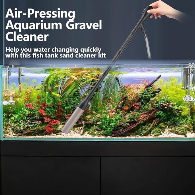 Large Gravel Vacuum for Aquarium, Adjustable Length Manual 256GPH Aquarium Gravel Cleaners, Low Water Level Fish Tank Water Changer with Suction Ball, Use for Fish Tank Cleaning Gravel and Sand