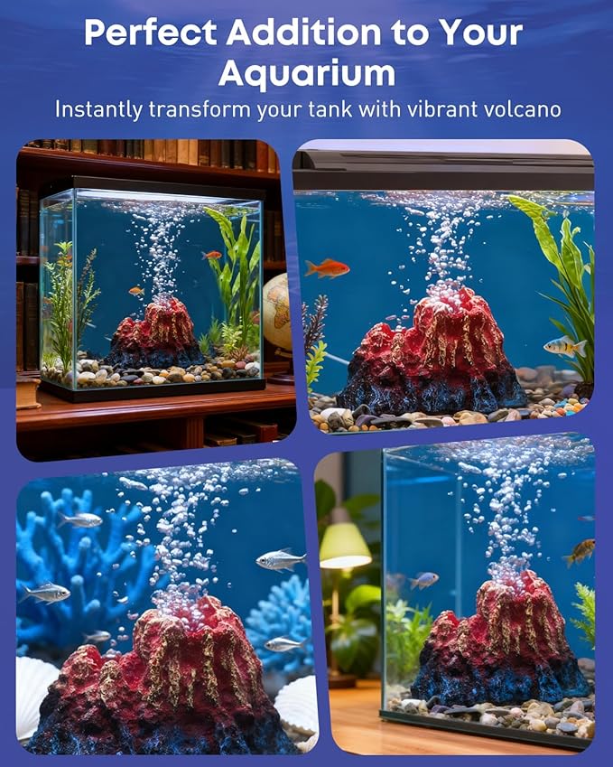 Uniclife Fish Tank Decorations, Realistic Resin Aquarium Volcano Decorations with Air Stone Bubbler, Volcano Bubbler Kit for Fish Tank Decor, Aquarium Decor with Bubbling Effect