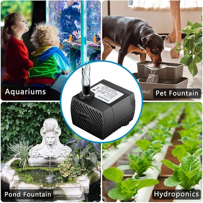 PULACO 95GPH 5W Mini Submersible Water Pump with 3.3 ft Tubing for Aquarium Fish Tank, Pond, Fountain, Hydroponics