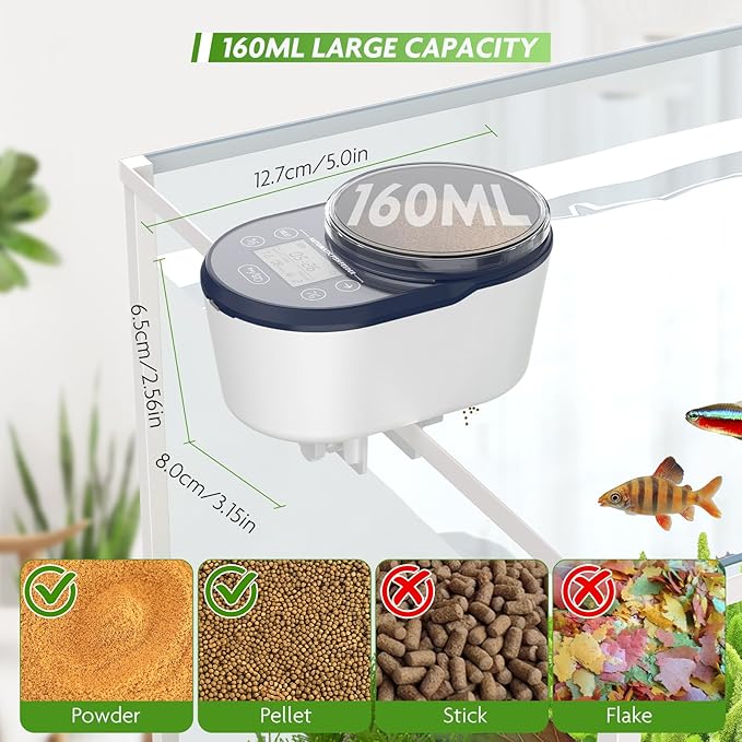 PAIZOO Automatic Fish Feeder, Rechargeable Timer Fish Dispenser for Aquarium, Moisture-Proof Betta Food Vacation Feeder with LCD Display for Betta, Goldfish, Shrimp