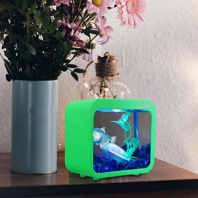 POPETPOP Betta Fish Tank with Detachable Design and Led Light Creative Small Aquarium for Fish Shrimp and Turtles for Home Decor and Breeding