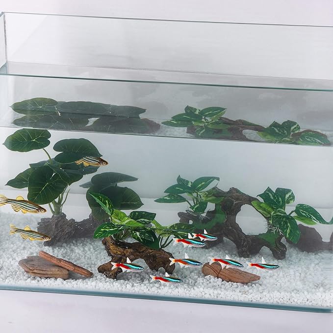 Betta Fish Tank Accessories Artificial Aquarium Ornaments Reptiles Silk Leaf Plants Decoration Driftwood Cave Deco