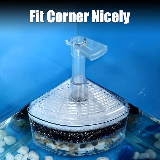 AQUANEAT Aquarium Air Driven Corner Sponge Filter for Nano Fish Tank with Tubing, Valves and Suction Cups, up to 20 Gallon
