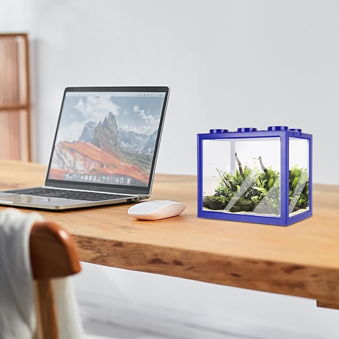 QTLCOHD 4 Pack Small Betta Fish Tank, 0.6 Gallon Mini Aquarium Tank, Blue Stackable Fish Bowl, Acrylic Tiny Cube Tank for Beta Fish Sea Monkeys Shrimp Snails