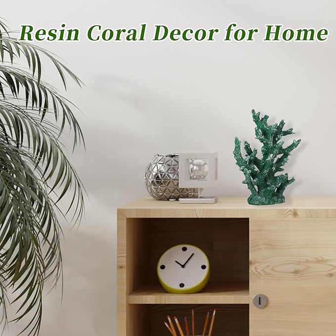Artificial Coral Decor for Aquarium, Resin Ornaments and Statue Home Decor, 7.48"x2.36"x9.45", Green
