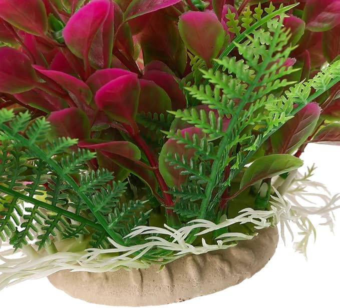 18 Inch Artificial Aquarium Plants, Red Rhodo Plastic Fish Tank Decorations, Safe for Freshwater & Saltwater, Non-Toxic Stone Base Ornament for Betta Fish Tank