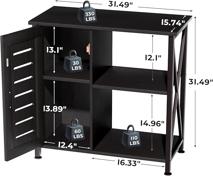 Herture 20-29 Gallon Fish Tank Stand, Aquarium Stand with Cabinet Accessories Storage, Heavy Duty Metal Frame, 31.49" L*15.74" W Tabletop, 330LBS Capacity, Black PG07YGB