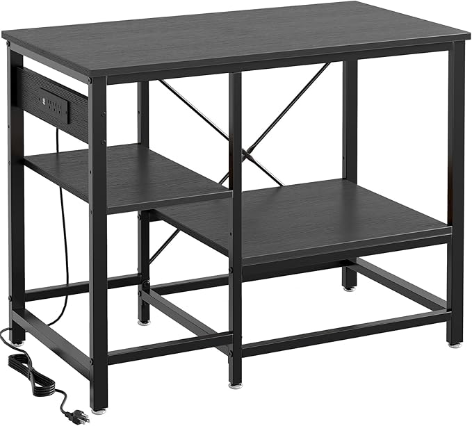 Bestier 40-50 Gallon Fish Tank Stand with Power Outlet, 36x19 Metal Aquarium Stand with Filter Storage, 6-Leg Reptile Tank Stand with 3-Tier Adjustable Storage Shelves, 660LBS Capacity, Black Oak