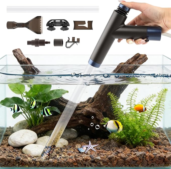 Fish Tank Cleaner Kit,Fish Aquarium Gravel Cleaner Small Manual Aquariums Water Changer for Fish Turtle Tanks Cleaning Manure Sand Wash(Color:Black+Transparent)