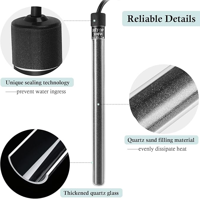 HITOP Compact Submersible Aquarium Heater -300W Digital Heater for Fish Tank/Turtle Tank, for Saltwater and Fresh Water with Temperature Controller
