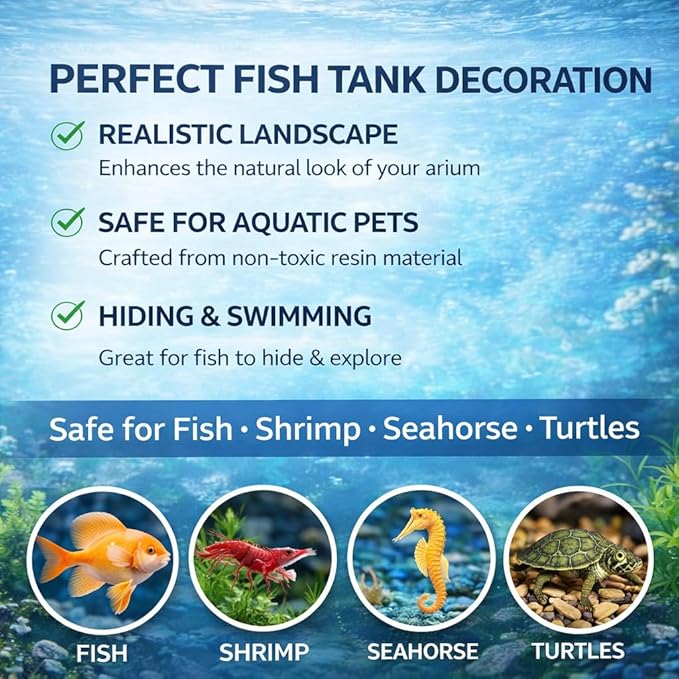 Large Aquarium Ornament Decorations Fish Tank Landscape (Treasure Chest Box)