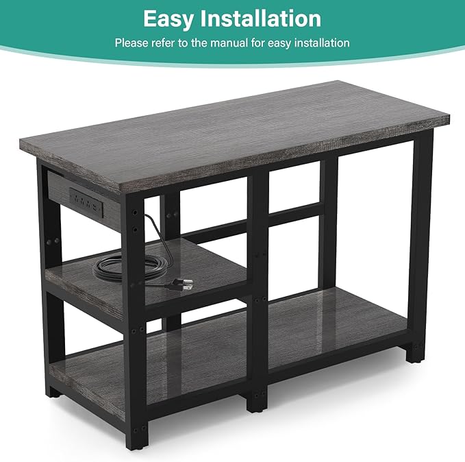 AQQA 40-50 Gallon Fish Tank Stand with 5 in 1 Power Outlets, 36x18 Inch Heavy Duty Metal Frame Aquarium Stand, Adjustable Storage Shelves, 720LBS Capacity Terrarium Stand, 3 Tiers Reptile Tank Stand