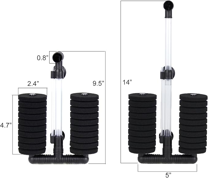 AQUANEAT 4 Pack Double Bio Sponge Filter, for Fry, Betta, Shrimp, Nano, Aquarium Fish Tank