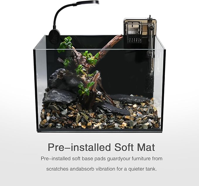 Nano Nature Aquarium Kit,2.8 Gallon Small Aquarium Set Glass Fish Tank with Waterfall Filter and Light for Beginners and Children to Keep Betta Fish, Goldfish, Shrimp, and Aquatic Plants