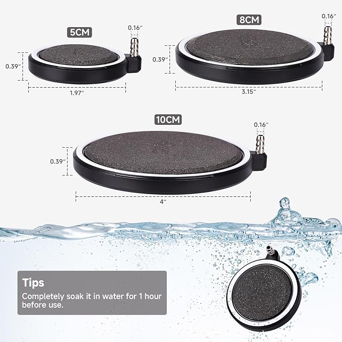 hygger Air Stone for Aquarium: Quiet High Dissolved Oxygen Diffuser Kit for Freshwater or Saltwater Fish Tank and Hydroponic Air Pump-Disc 3 x 3 Inch Air Bubble Stone Without air Pump