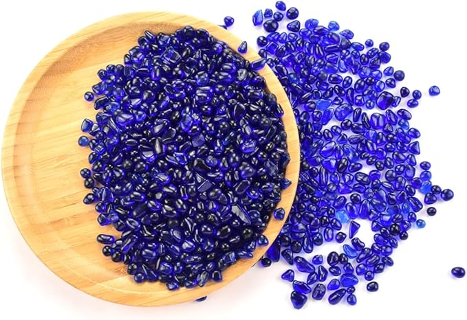 WAYBER Glass Stones, 1Lb/460g Irregular Sea Glass Pebbles Non-Toxic Artificial Gemstones for Gem Display/Vase Filler/Terrarium Flowerpot Aquarium Turtle Tank Decoration, Deep Blue