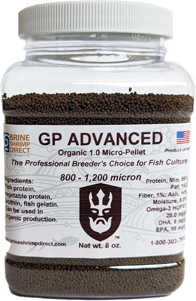 Brine Shrimp Direct GP Advanced Organic 1.0mm Micro-Pellet for Ornamental and Zebrafish, 8 OZ.