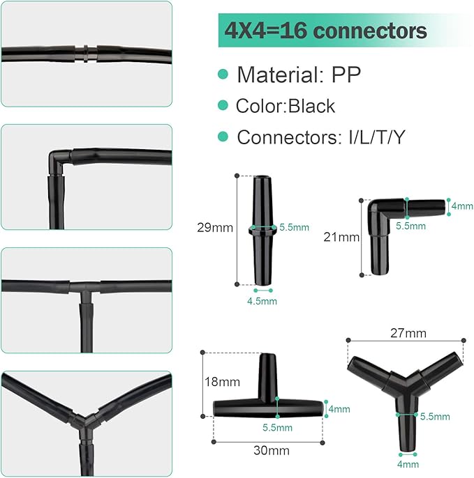 26.6 Feet Black Aquarium Soft Airline Tubing Hose Standard with 4 Air Stones,4 air Value Controller,4 Check Valves, 6 Suction Cups and 16 in Total for I,L,T,Y Shape Connectors